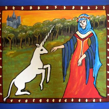 Peinture intitulée "La licorne avec sa…" par Carolina Kergall, Œuvre d'art originale, Autre