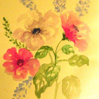 Malerei mit dem Titel "Fleurs sur fond jau…" von Carolina Kergall, Original-Kunstwerk