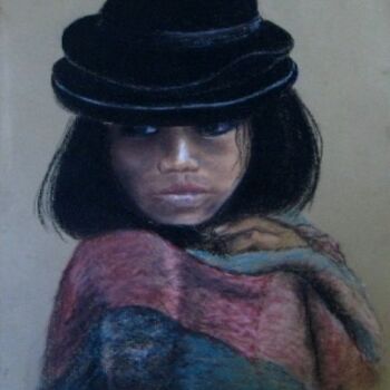 Dessin intitulée "El sombrero negro" par Carolina Kergall, Œuvre d'art originale