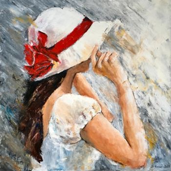 Painting titled "Jeune femme au chap…" by Deborah Kerner, Original Artwork, Oil