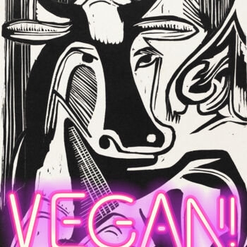 Digital Arts titled "Vegan - Cow" by Kerry Pritchard, Original Artwork, Digital Painting