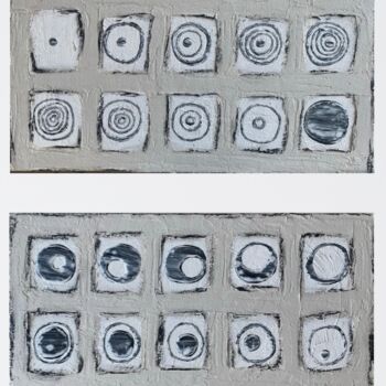 Painting titled "Duo “Sketched Circl…" by Kerstin Sagebiel, Original Artwork, Concrete Mounted on Wood Stretcher frame