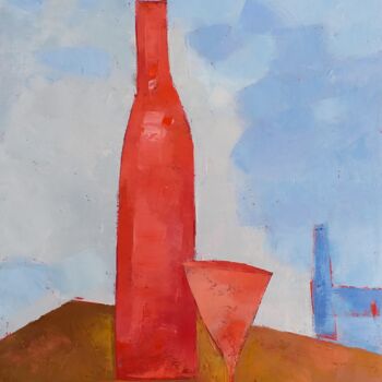 Картина под названием "Table with a Bottle…" - Kestutis Jauniskis, Подлинное произведение искусства, Масло