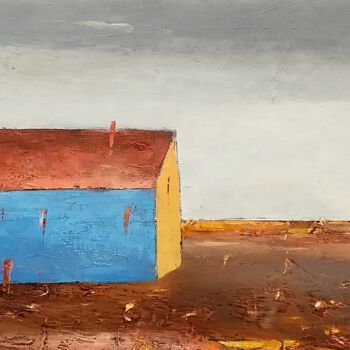 Painting titled "Almost Blue House" by Kestutis Jauniskis, Original Artwork, Oil