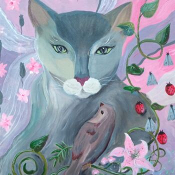 Painting titled "morning cat" by Ket Stanchik, Original Artwork, Acrylic