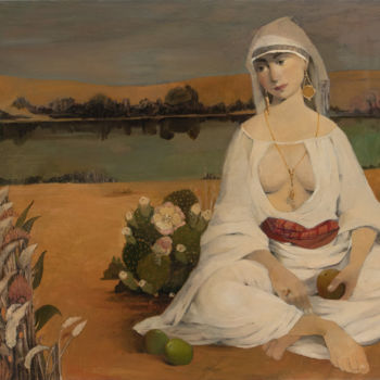 Painting titled "Woman by the lake" by Ketevan Maisuradze Keti, Original Artwork, Oil