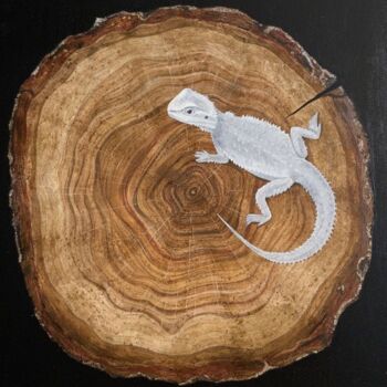 Pittura intitolato "Lizard and tree" da Ketrin Trinity, Opera d'arte originale, Olio