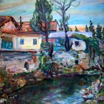 Painting titled "river vert" by Robert Keusseyan, Original Artwork, Oil