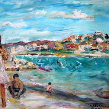 Картина под названием "la plage de Marseil…" - Robert Keusseyan, Подлинное произведение искусства, Масло