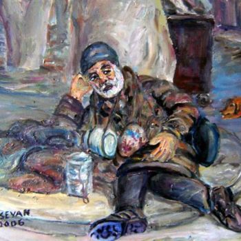 Painting titled "clochard" by Robert Keusseyan, Original Artwork, Oil