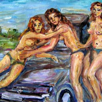 Картина под названием "les trois fille" - Robert Keusseyan, Подлинное произведение искусства, Масло