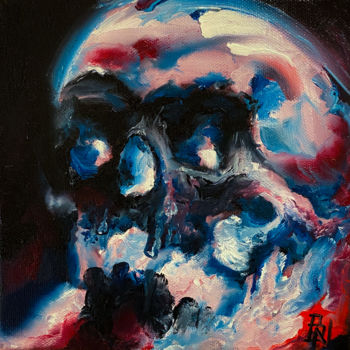 Painting titled "Square Skull 3" by Brice Nermond, Original Artwork, Oil