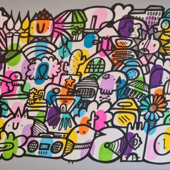 Картина под названием "Sound Of The Street" - Kev Munday, Подлинное произведение искусства, Акрил Установлен на Деревянная р…
