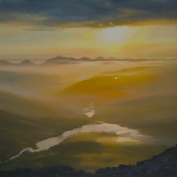 Painting titled "SUNBURST, LOCH CLAI…" by Kevan Mcginty, Original Artwork, Acrylic Mounted on Wood Stretcher frame