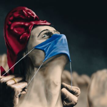 Arts numériques intitulée "La Marianne masquée" par Kevin Hove, Œuvre d'art originale, Peinture numérique