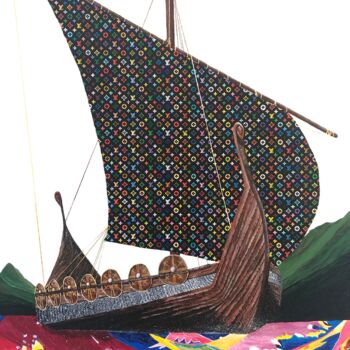 Malerei mit dem Titel "Drakkar Viking LV" von Kevin Guelle, Original-Kunstwerk, Acryl