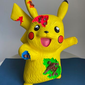 Skulptur mit dem Titel "Pikachu Pop" von Kevin Guelle, Original-Kunstwerk, Harz