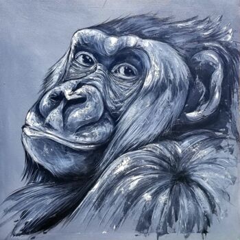 Malerei mit dem Titel "Peaceful gorilla" von Kevin Jjagwe, Original-Kunstwerk, Acryl