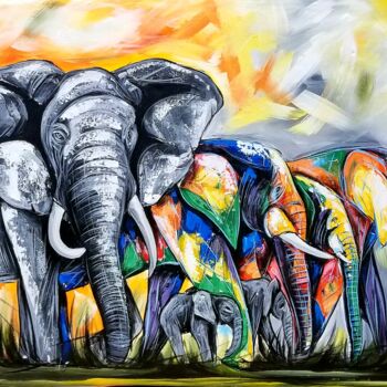 Painting titled "The elephants of Sa…" by Kevin Jjagwe, Original Artwork, Acrylic