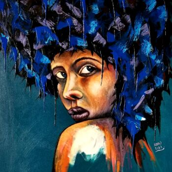 Peinture intitulée "Thoughts of the blu…" par Kevin Jjagwe, Œuvre d'art originale, Acrylique