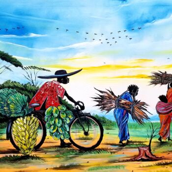 Картина под названием "A beautiful morning" - Kevin Jjagwe, Подлинное произведение искусства, Акрил