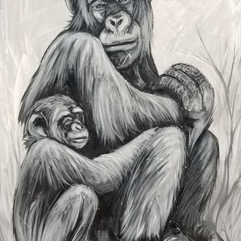 Painting titled "Mother monkey" by Kevin Jjagwe, Original Artwork, Acrylic