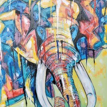 Картина под названием "Sunset elephant" - Kevin Jjagwe, Подлинное произведение искусства, Акрил