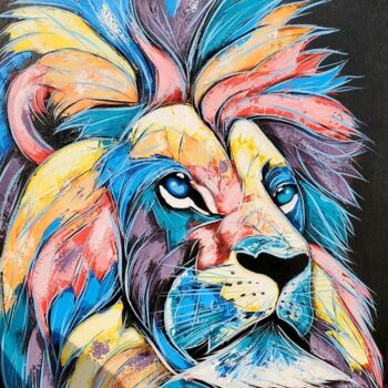 Картина под названием "Lion king" - Kevin Jjagwe, Подлинное произведение искусства, Акрил