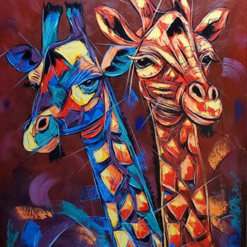 Painting titled "Giraffe Couple" by Kevin Jjagwe, Original Artwork, Acrylic