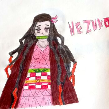 Disegno intitolato "Dessin Art De Nezuko" da Kevin Sangara, Opera d'arte originale, Matita