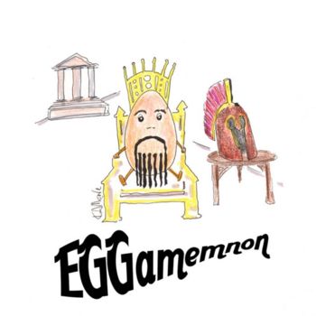 Schilderij getiteld "EGGamemnon" door Kev Moore, Origineel Kunstwerk, Olie