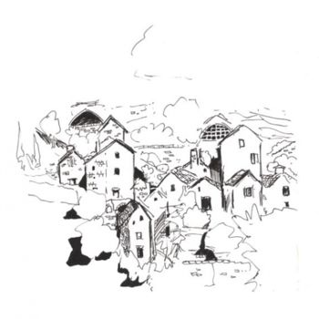 Rysunek zatytułowany „Village in Gorges d…” autorstwa Kev Moore, Oryginalna praca, Inny