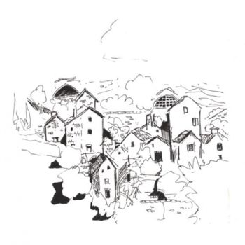 Drawing titled "Village in Gorges d…" by Kev Moore, Original Artwork, Other