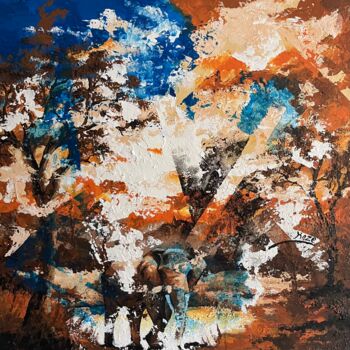 Painting titled "Abstraction paysage" by Keze, Original Artwork, Acrylic Mounted on Wood Stretcher frame
