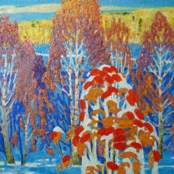 Картина под названием "Внезапный снег." - Валерий Хабаров, Подлинное произведение искусства, Масло