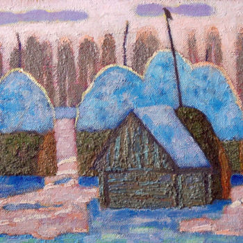 Pittura intitolato "Зима. Стога." da Valerii Khabarov, Opera d'arte originale, Olio