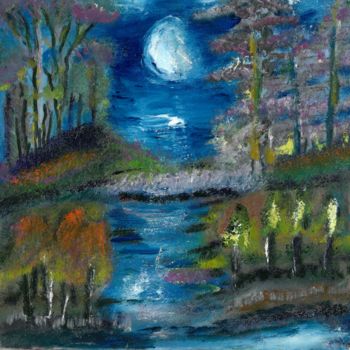 Peinture intitulée "La nuit - The night" par Khadija Bent Ahmed, Œuvre d'art originale, Huile