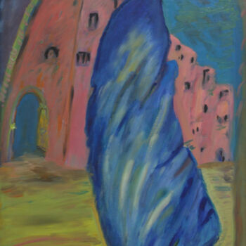 Peinture intitulée "FEMME AU MELHAF" par Khadija Bent Ahmed, Œuvre d'art originale, Huile