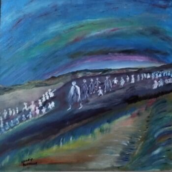 Peinture intitulée "la marche vers l’in…" par Khadija Bent Ahmed, Œuvre d'art originale, Huile
