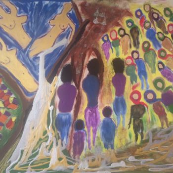 Malerei mit dem Titel "les villageois  s'i…" von Khadija Sadek Moudafi, Original-Kunstwerk, Öl