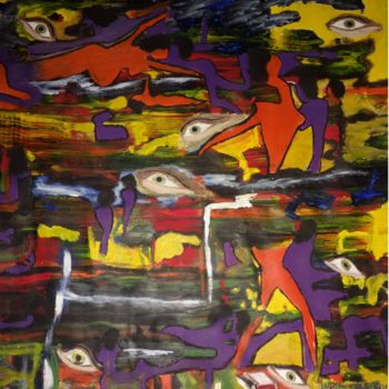Pintura intitulada "Les yeux  de la pas…" por Khadija Sadek Moudafi, Obras de arte originais, Óleo