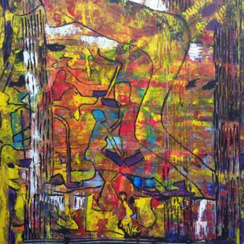 Painting titled "Cerbères  des ténèb…" by Khadija Sadek Moudafi, Original Artwork, Oil