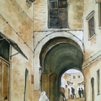 Pintura intitulada "rue à Tunis" por Adelka, Obras de arte originais, Pigmentos