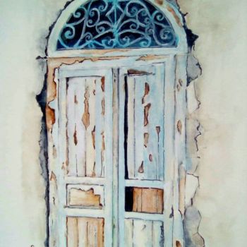 Peinture intitulée "porte ancienne" par Adelka, Œuvre d'art originale, Aquarelle