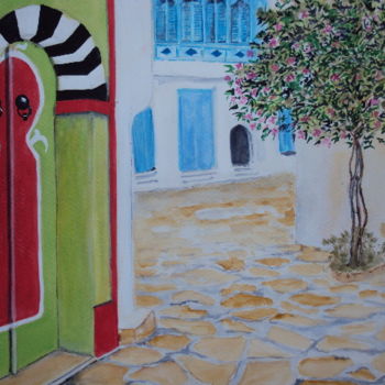 Painting titled "HAMMAMET -" by Adelka, Original Artwork, Watercolor