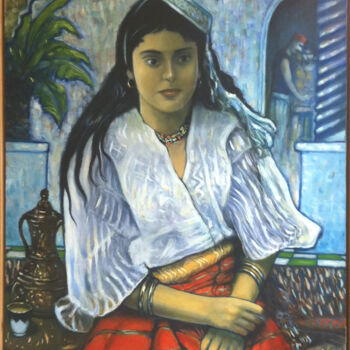 Painting titled "jeune femme en cost…" by Khaled Guemroud, Original Artwork, Oil