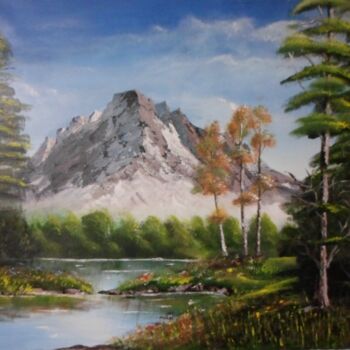 Painting titled "Mountain lake" by Khaled Inc, Original Artwork, Acrylic