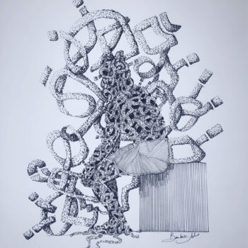 Dessin intitulée "Inside out" par Khalil Boubekri, Œuvre d'art originale, Stylo gel