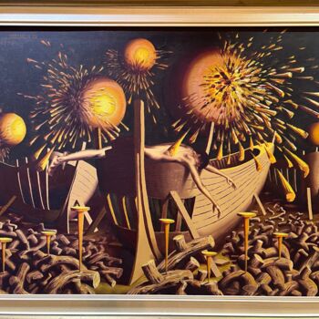 Painting titled "Ships Manufacturing" by Khalil Hassan Khalil, Original Artwork, Oil