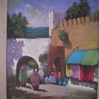 Painting titled "portes a Tanger" by Mohammed Khalil, Original Artwork, Oil
